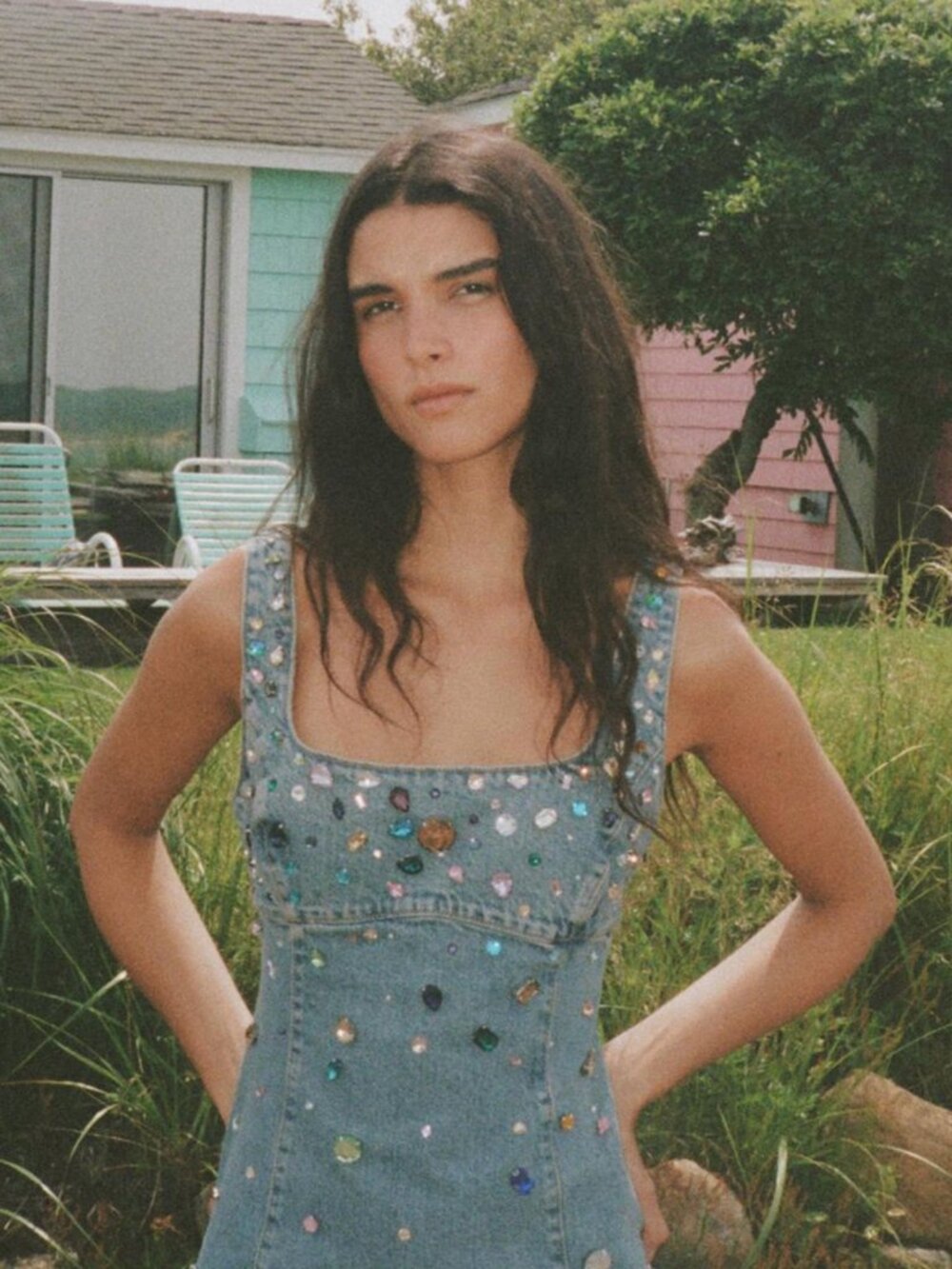 Zara jewel denim dress embellished beaded bedazzled L Large NWT 4730/080 VIRAL - Picture 2 of 9